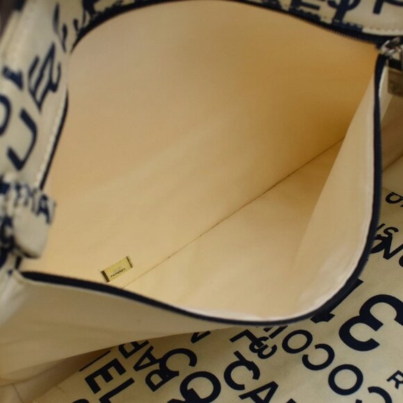 CHANEL Logo By Sea Shoulder Tote Bag Canvas Leather White Blue Italy 85KB313 - Picture 14 of 16